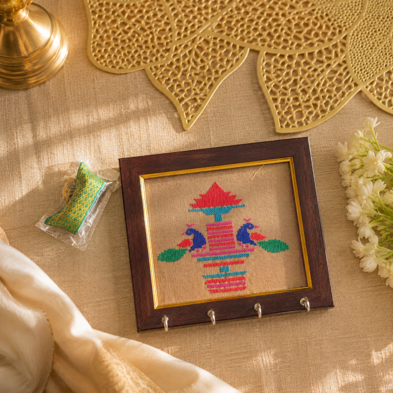 Paithani Key-holder & Haldi Kumkum Gift Set (7x6”)