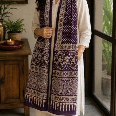 Mashru Silk Stole (Purple Bandhini)
