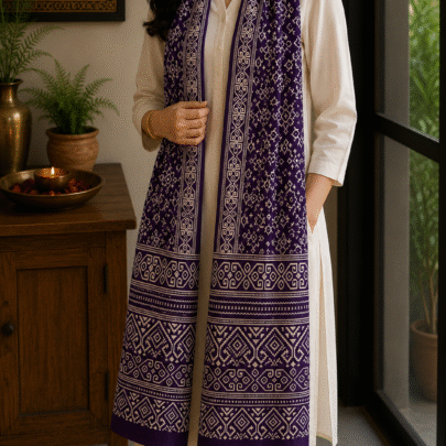 Mashru Silk Stole (Purple Patola)