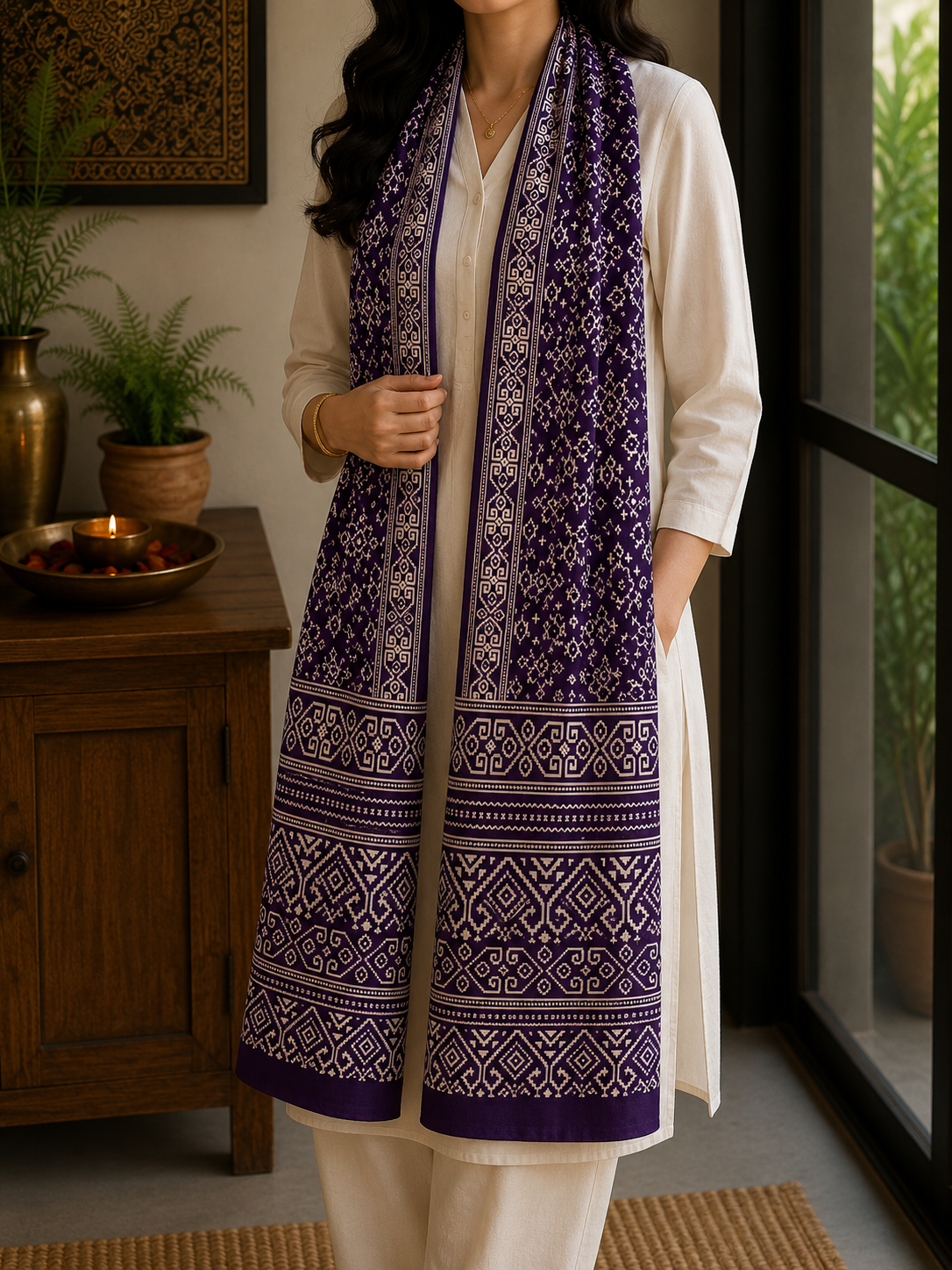 Mashru Silk Stole (Purple Patola)