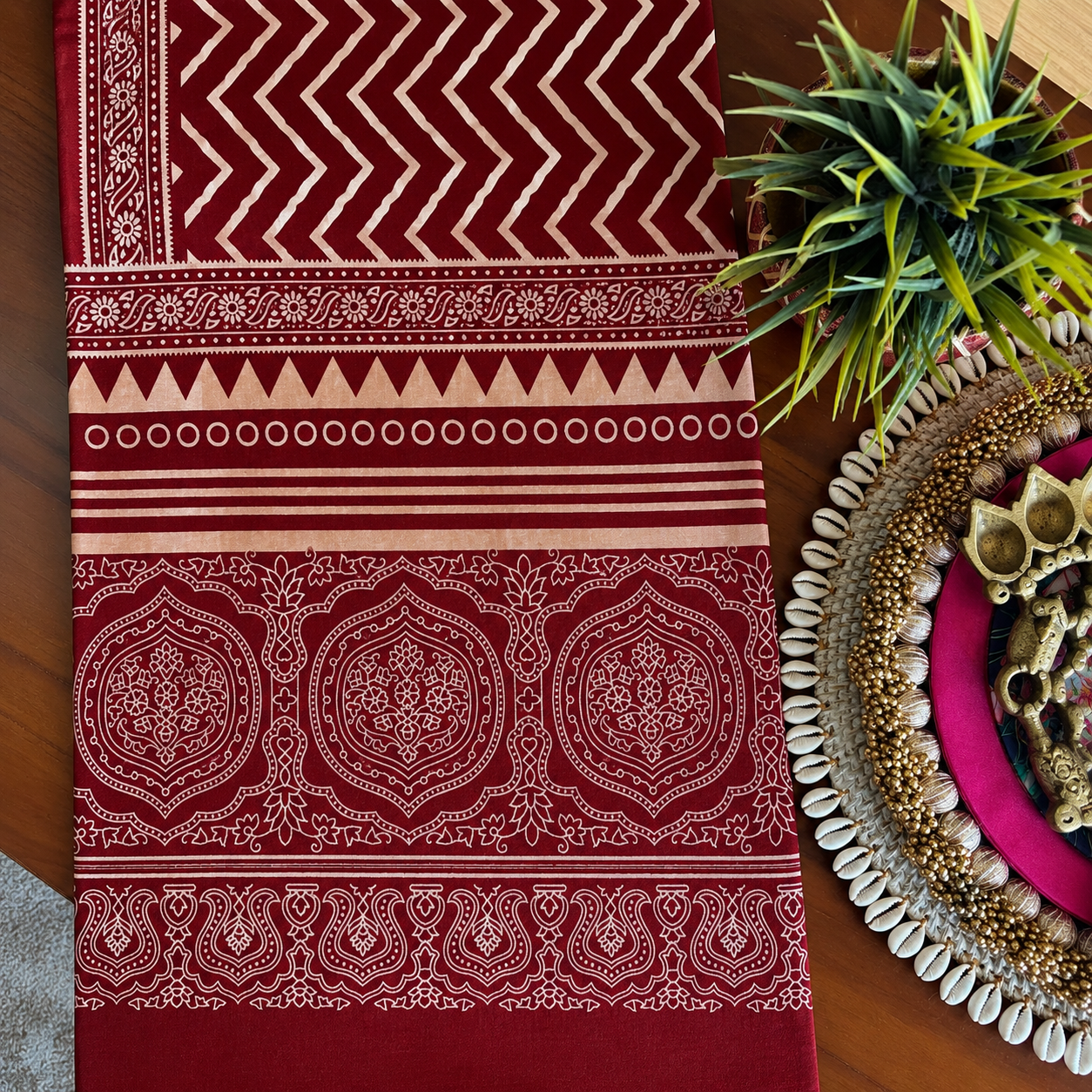 Mashru Silk Stole (Maroon Zig Zag) - Image 3