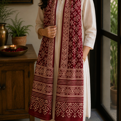 Mashru Silk Stole (Maroon Patola)
