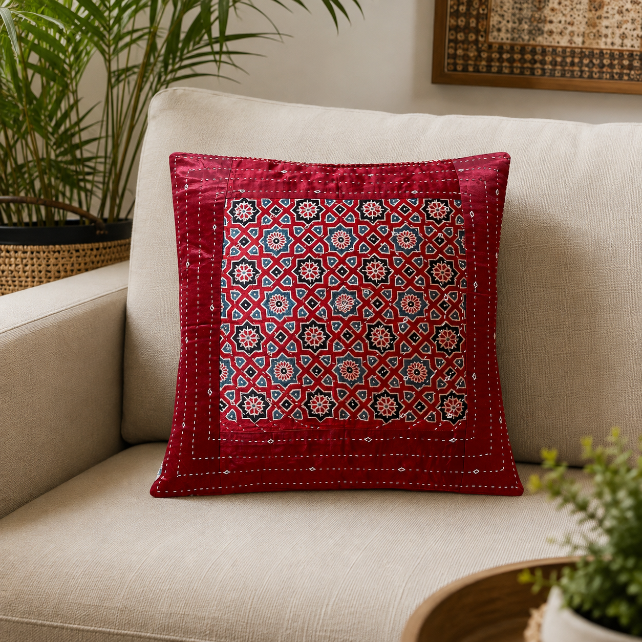 Mashru Silk Cushion Cover (Red) - Image 2