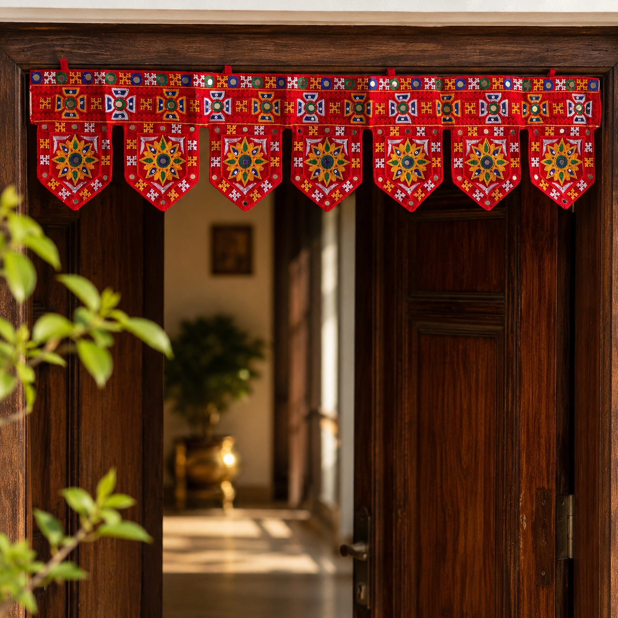Embroidered Mirrorwork Toran (Banner Red Star) - Image 3