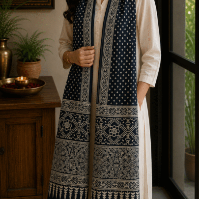 Mashru Silk Stole (Blue Bandhini)