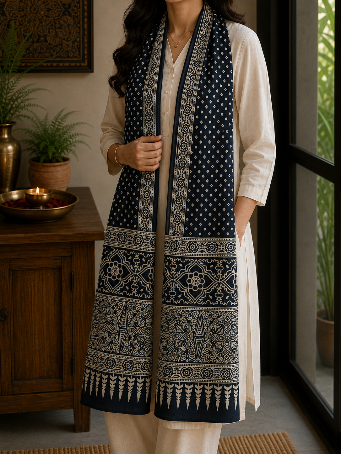 Mashru Silk Stole (Blue Bandhini)
