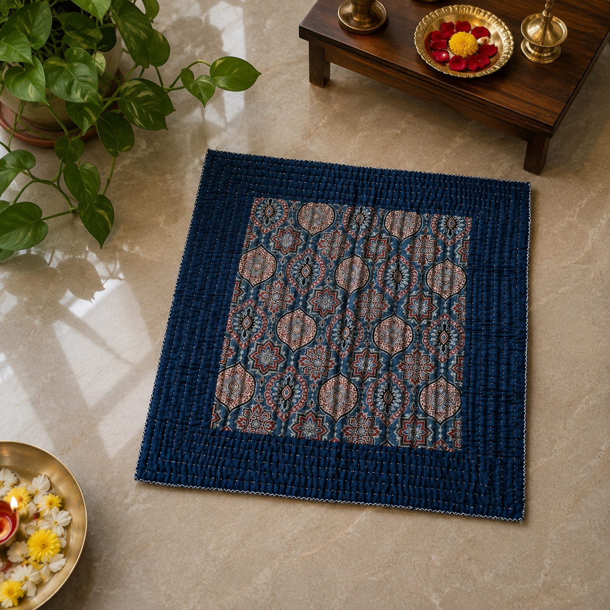 Mashru Silk Pooja Aasan (Blue)