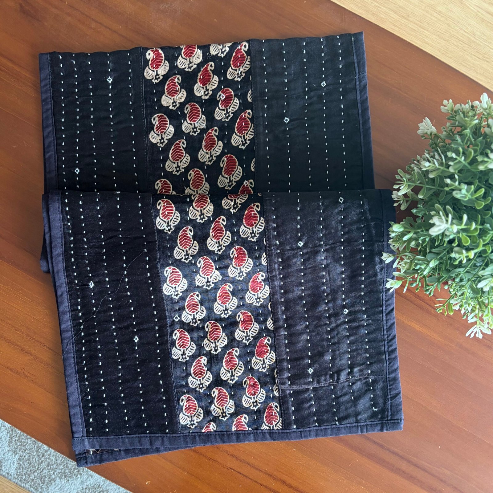 Mashru Silk Coffee Table Runner (Black Mango) - Image 2