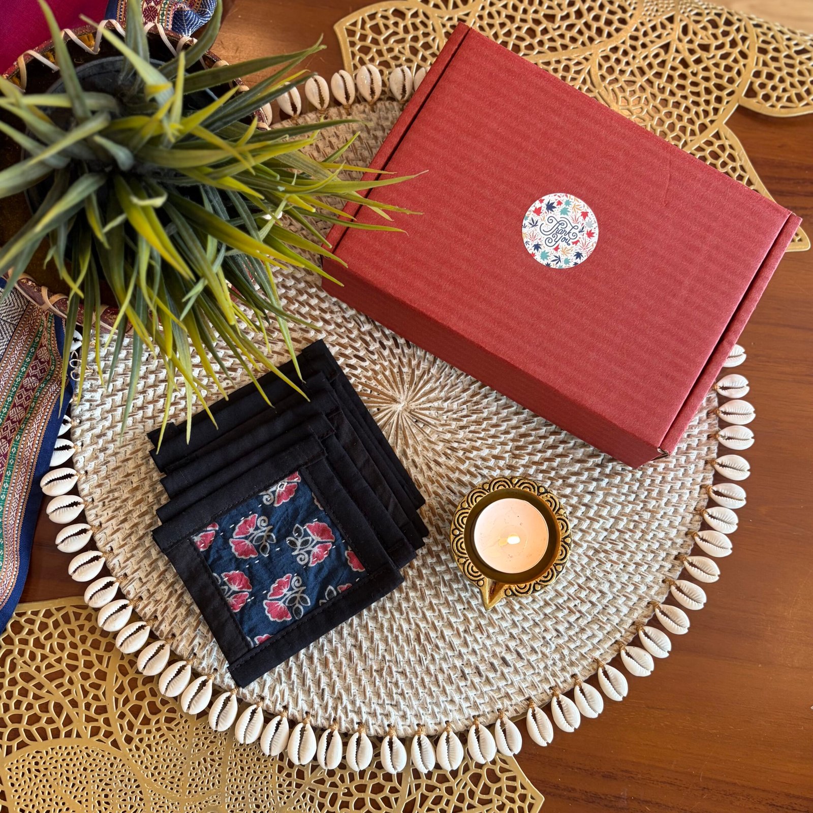 Coaster & Diya Gift Set (Blue)