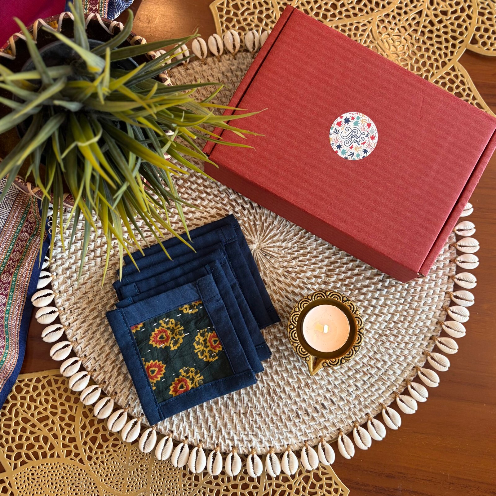 Coaster & Diya Gift Set (Green)