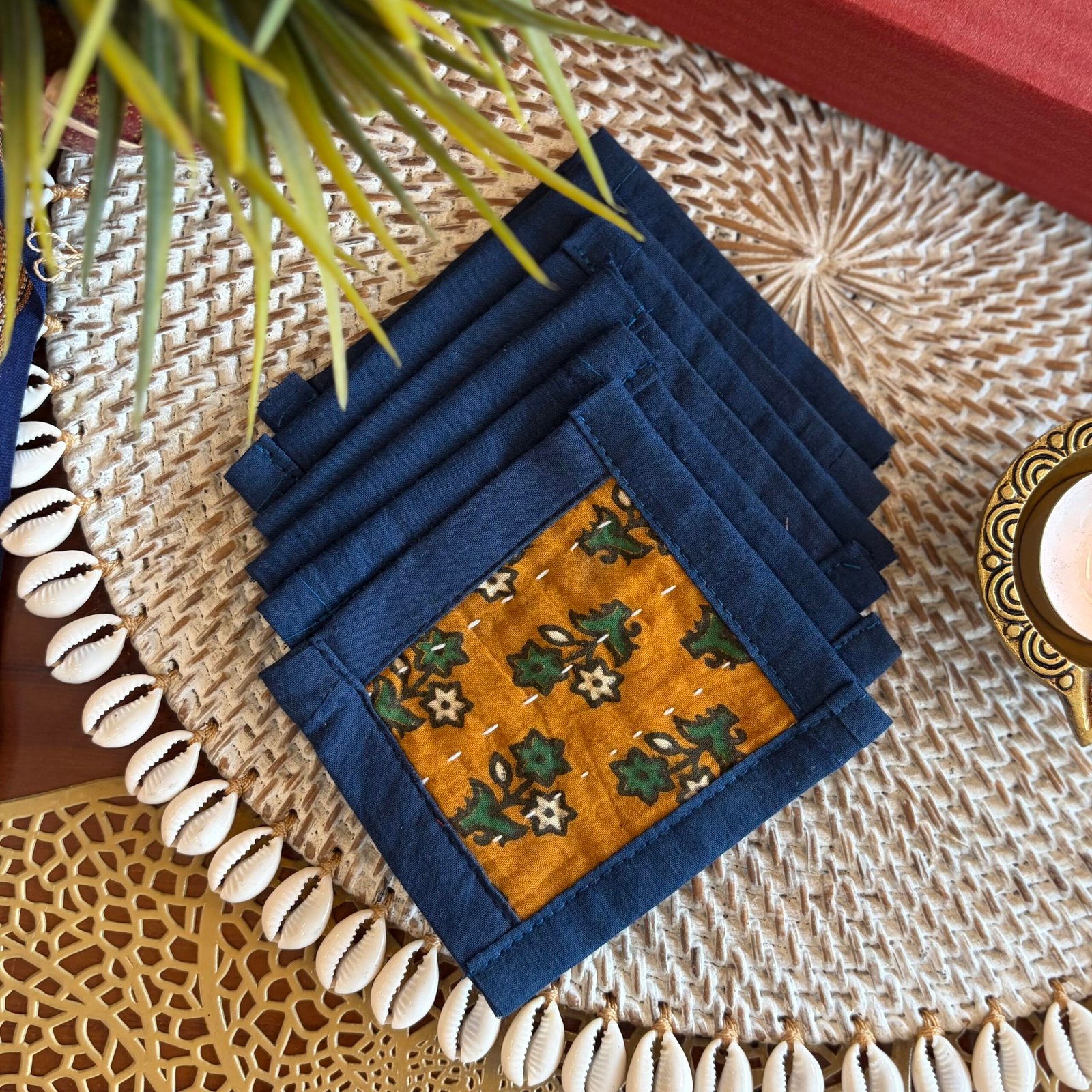 Coaster & Diya Gift Set (Mustard Flower) - Image 3