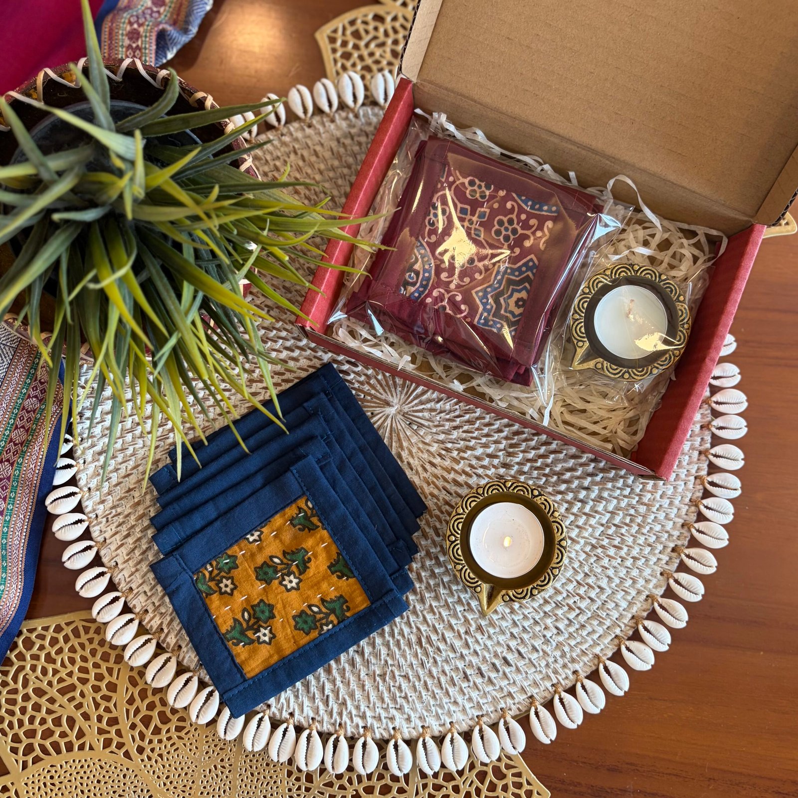 Coaster & Diya Gift Set (Mustard Flower) - Image 2