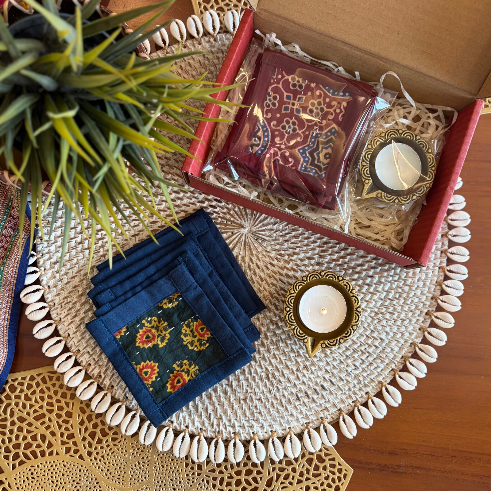 Coaster & Diya Gift Set (Green) - Image 2