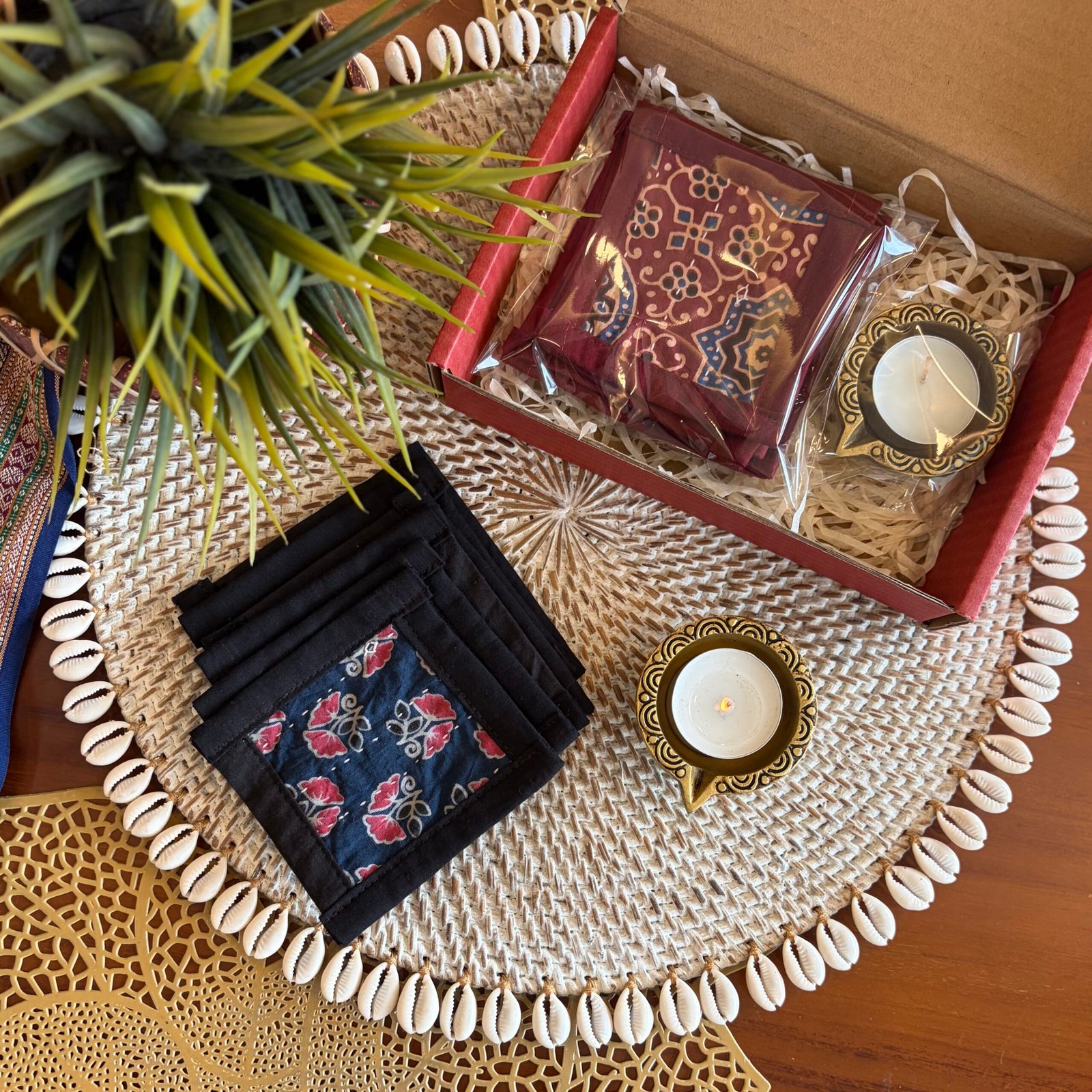 Coaster & Diya Gift Set (Blue) - Image 2