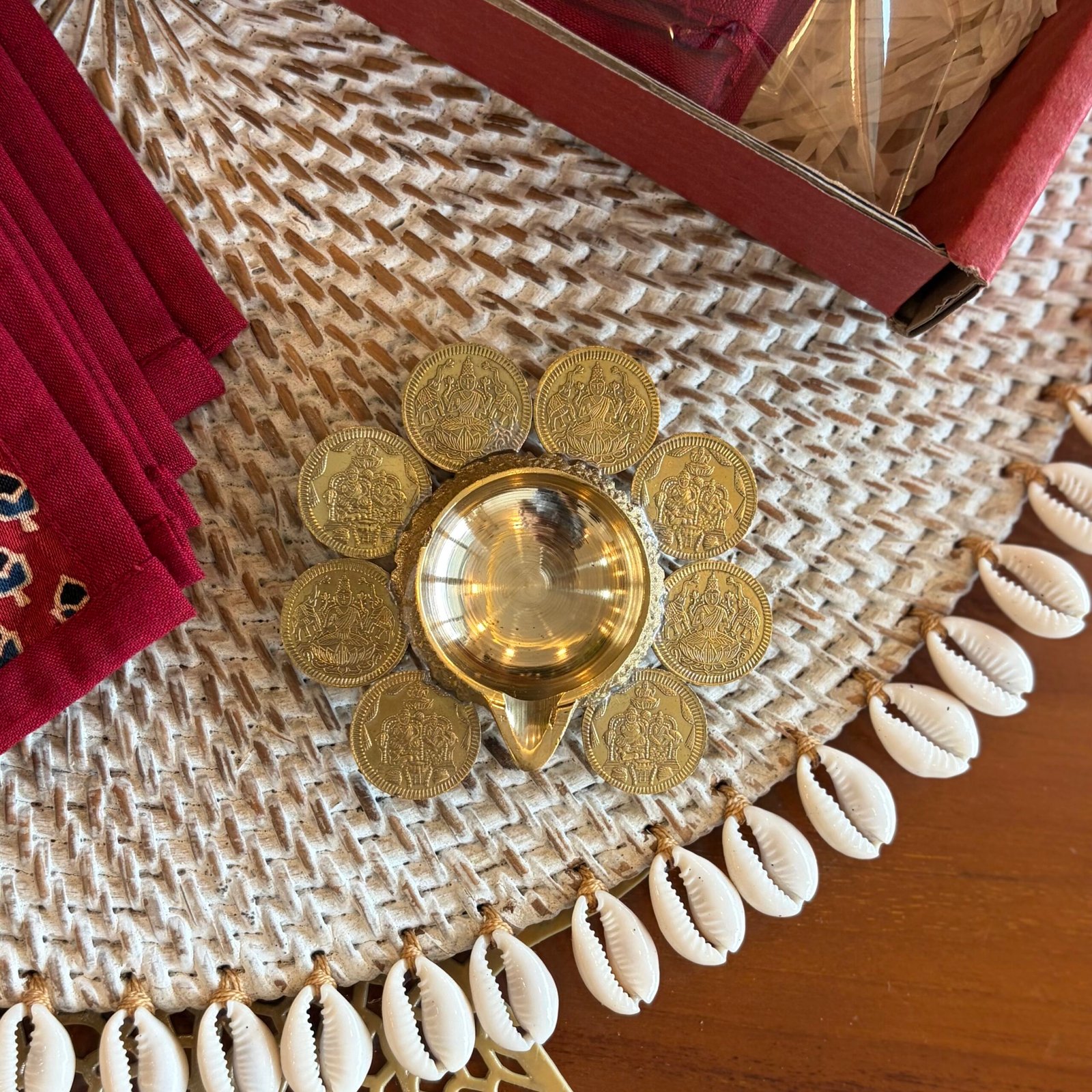 Silk Coaster & Coin Diya Gift Set (Orange) - Image 4