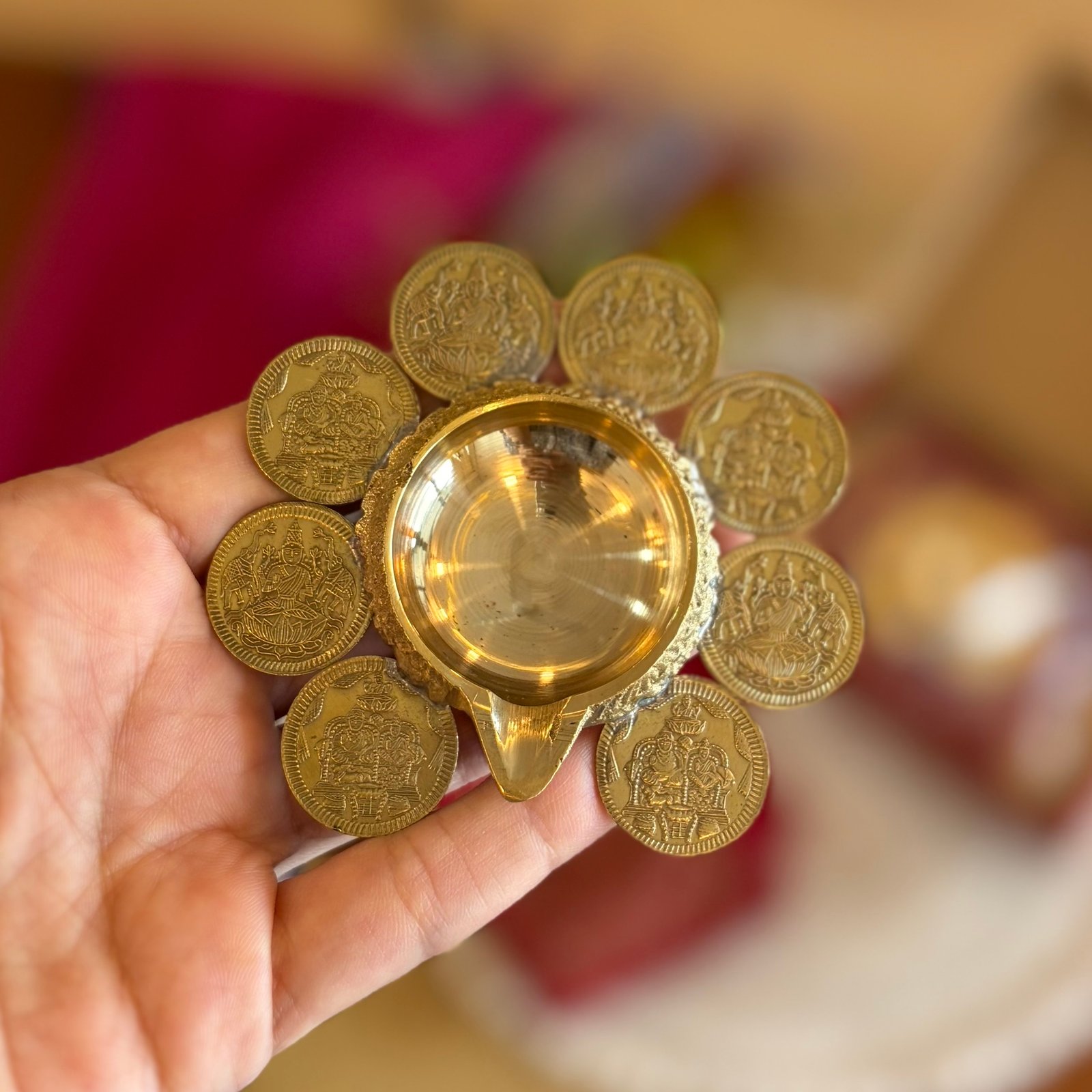 Silk Coaster & Coin Diya Gift Set (Orange) - Image 5