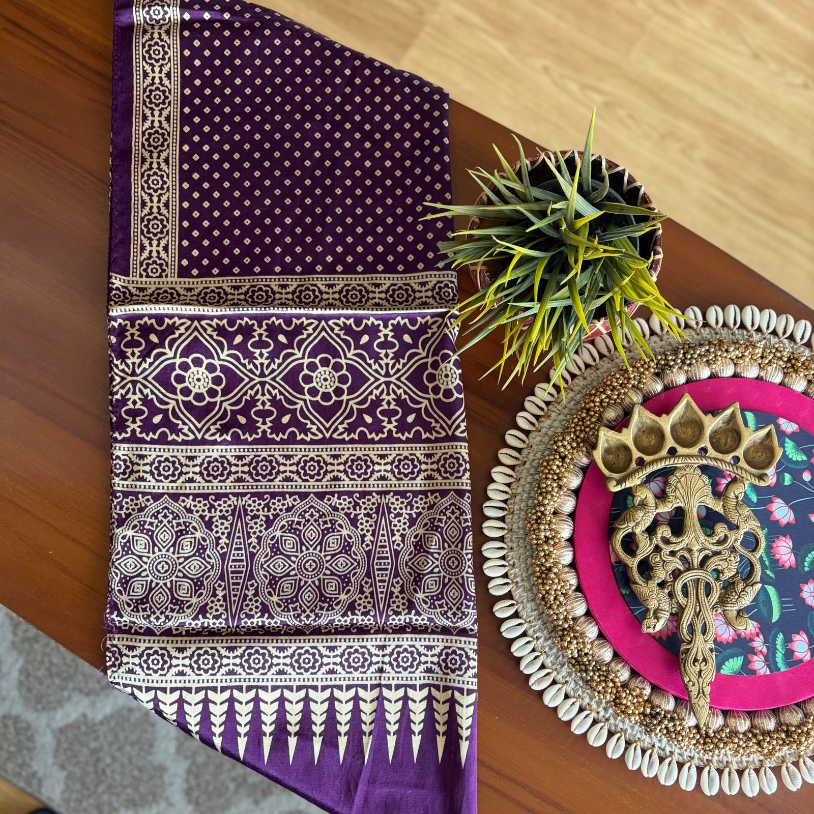 Mashru Silk Stole (Purple Bandhini) - Image 2