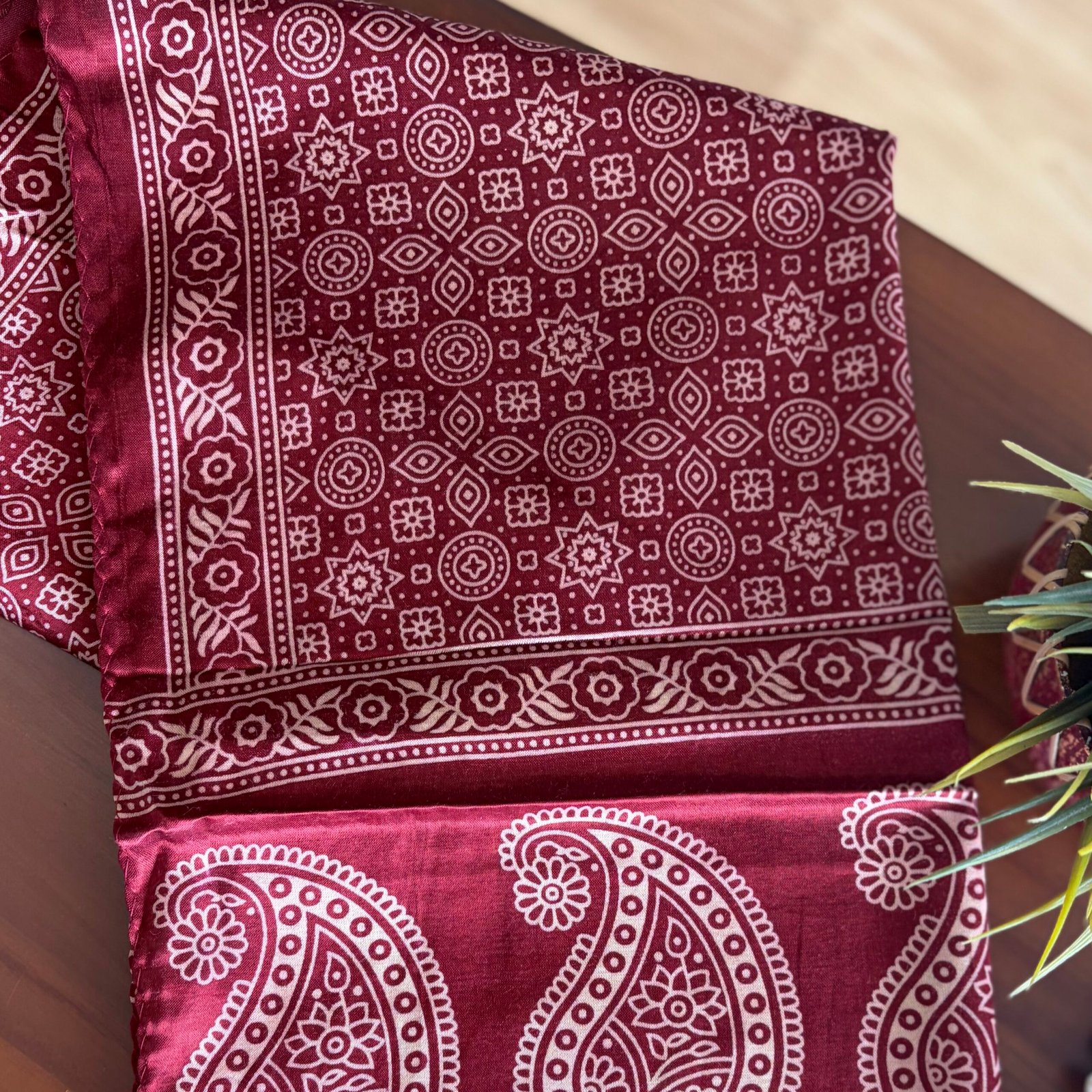 Mashru Silk Stole (Maroon Ajrakh w Paisley) - Image 4
