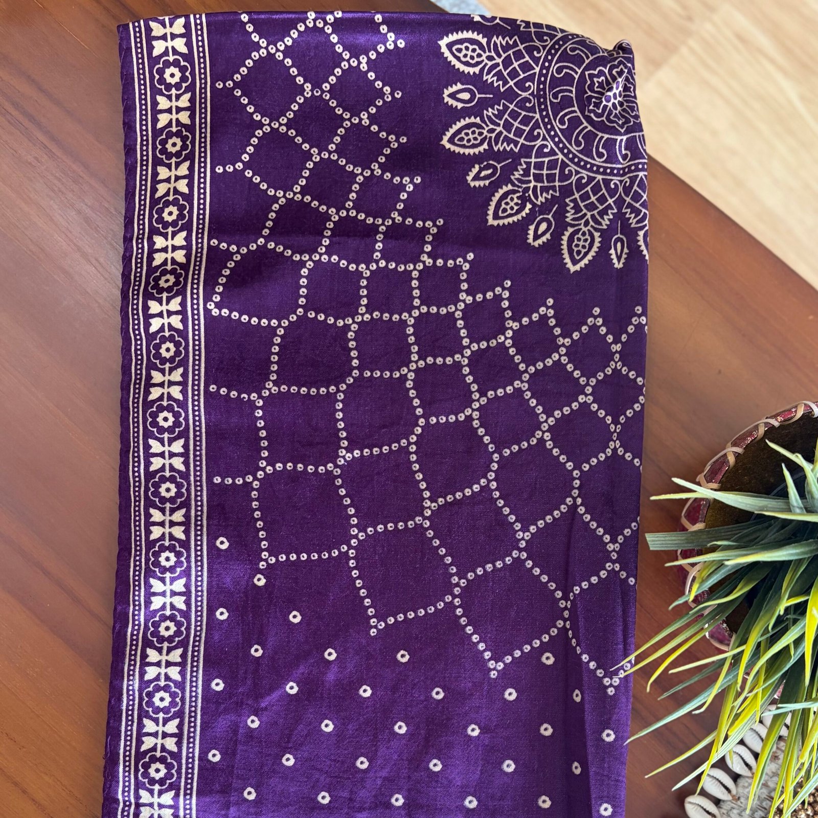 Mashru Silk Stole (Purple Flower Bandhini) - Image 2
