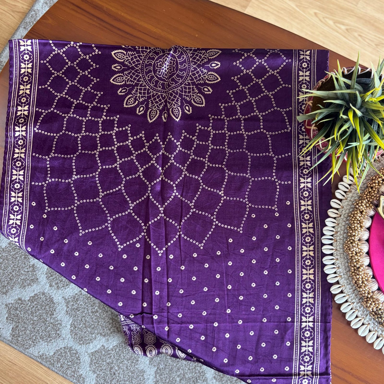 Mashru Silk Stole (Purple Flower Bandhini) - Image 3