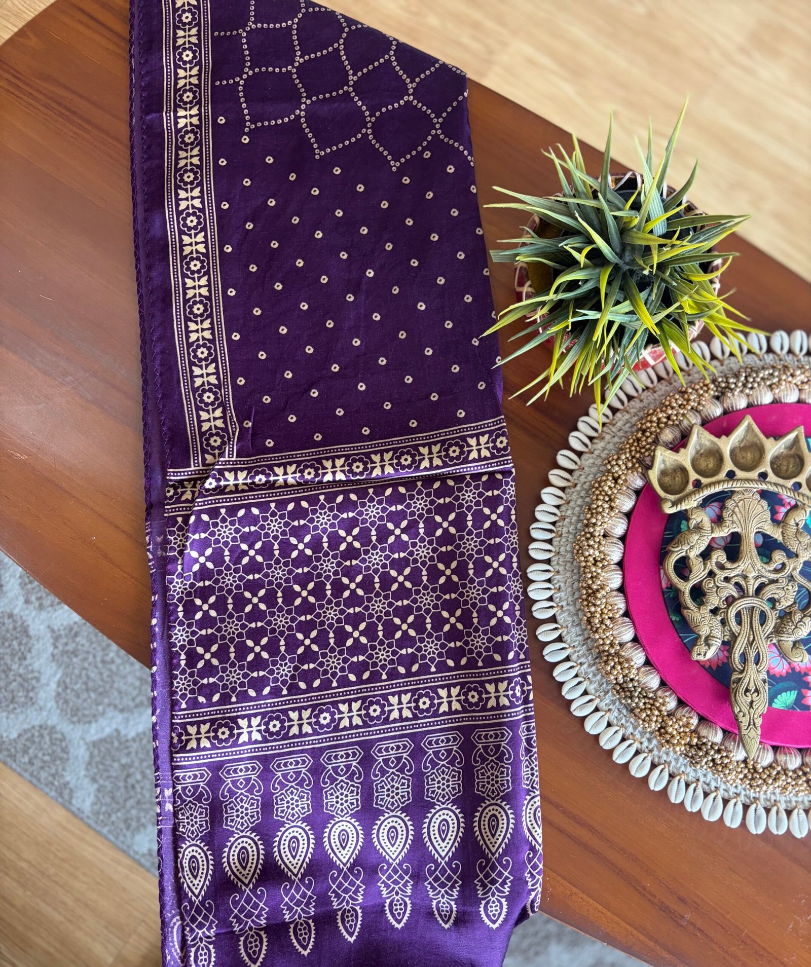 Mashru Silk Stole (Purple Flower Bandhini) - Image 4