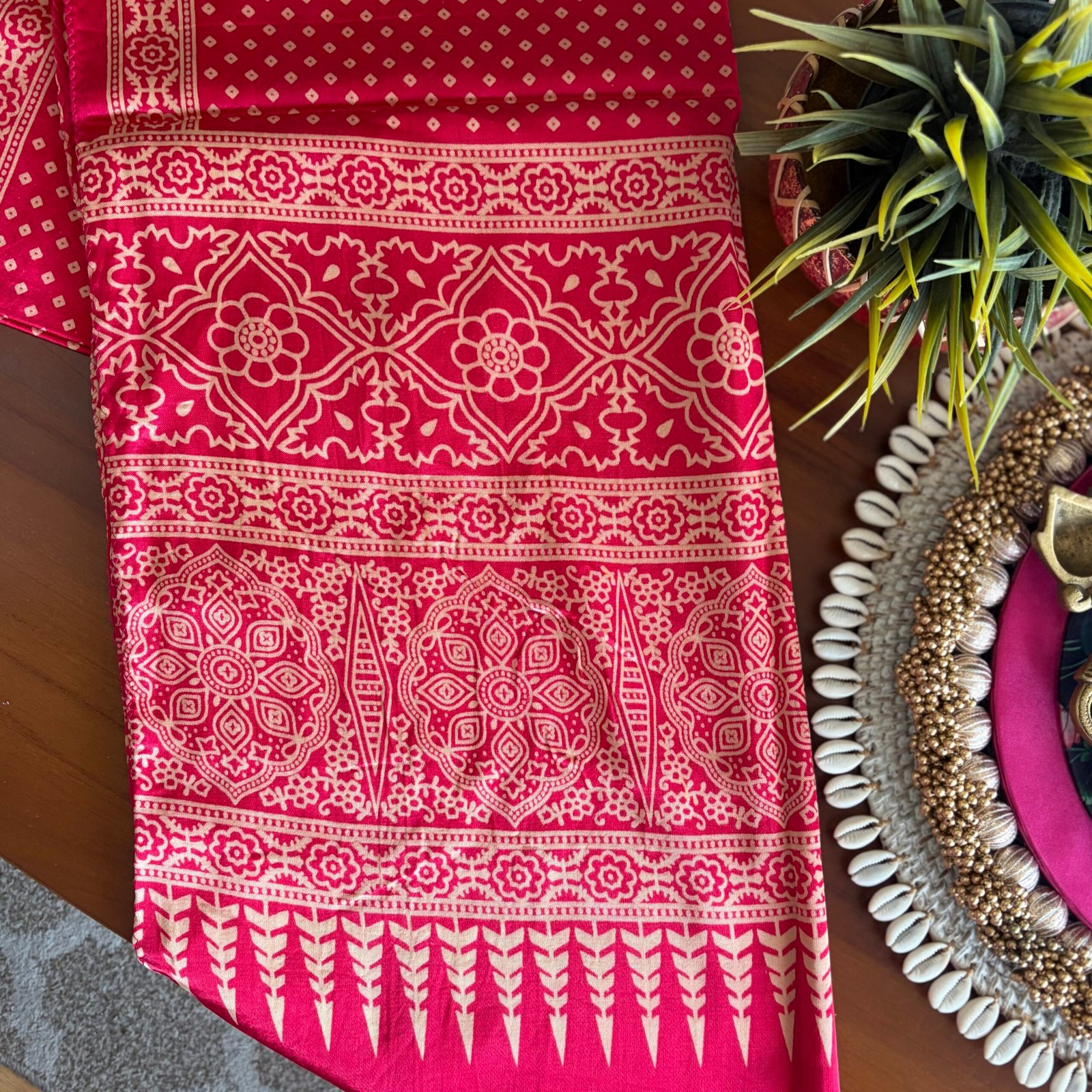 Mashru Silk Stole (Pink Bandhini) - Image 3