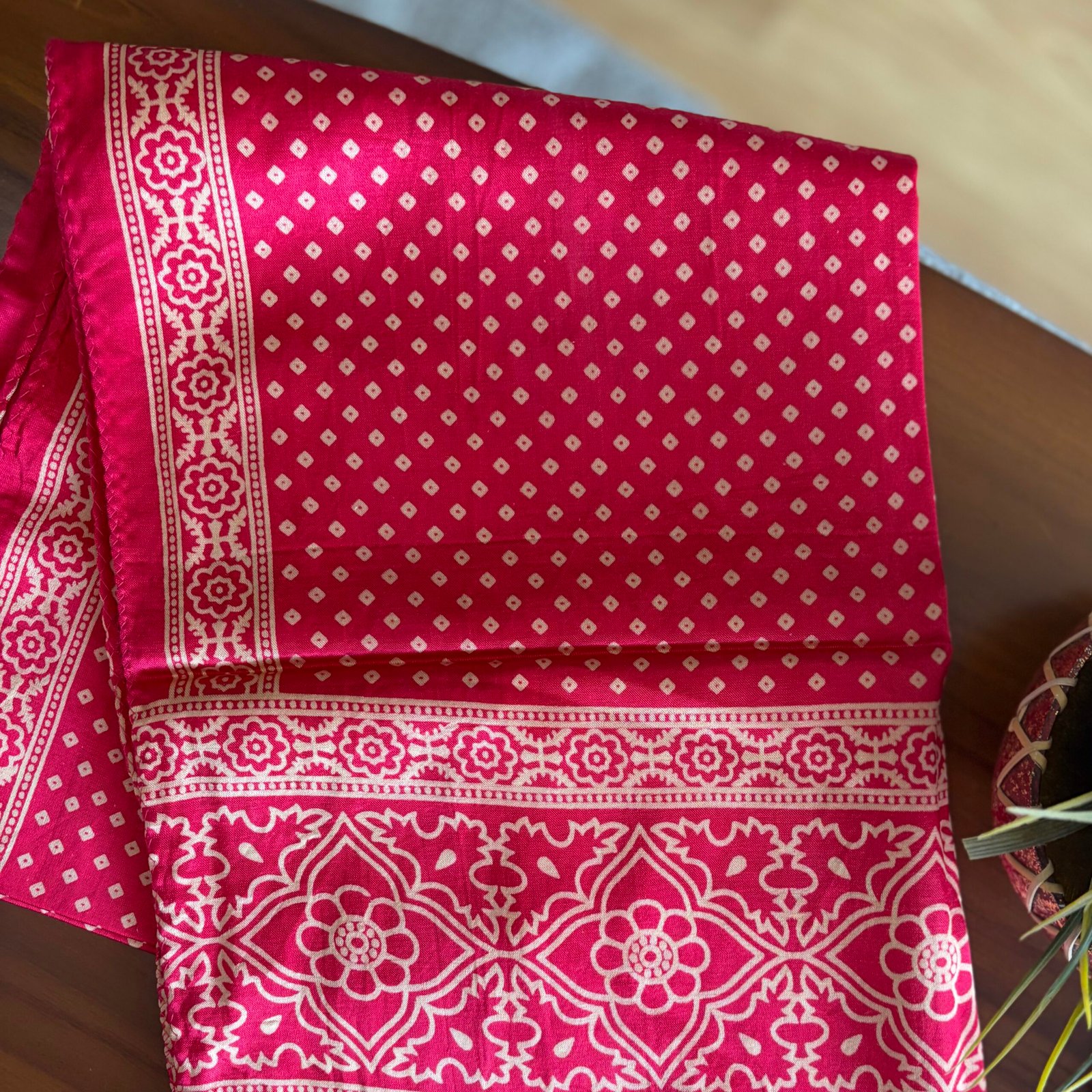 Mashru Silk Stole (Pink Bandhini) - Image 4