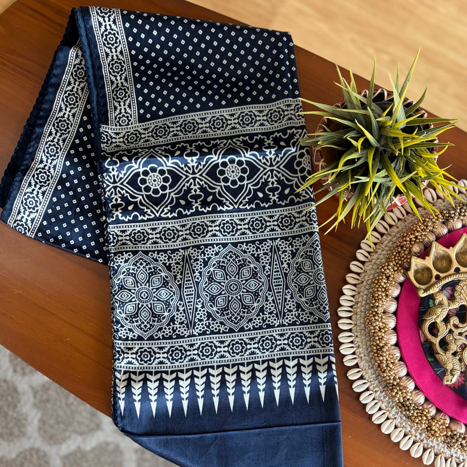 Mashru Silk Stole (Blue Bandhini) - Image 2