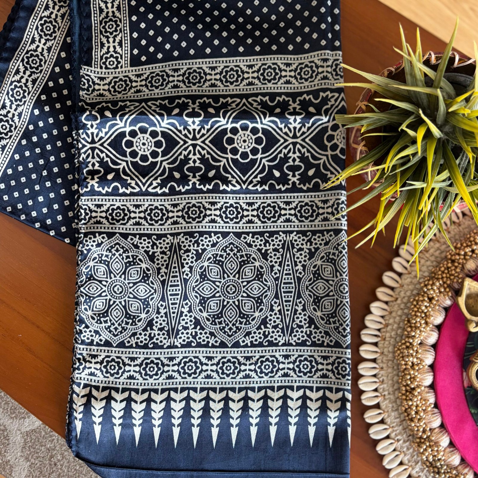 Mashru Silk Stole (Blue Bandhini) - Image 4