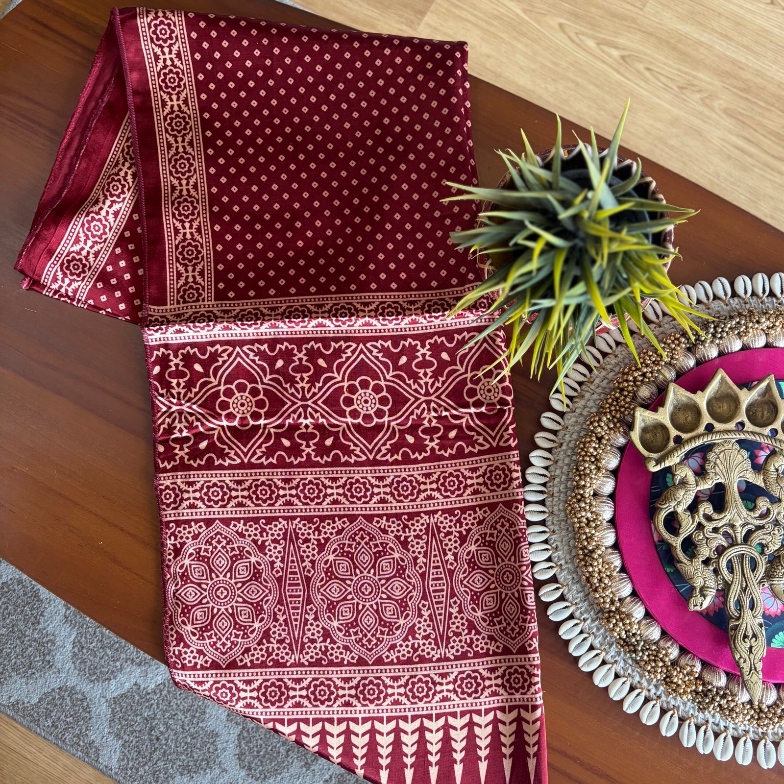 Mashru Silk Stole (Maroon Bandhini) - Image 2
