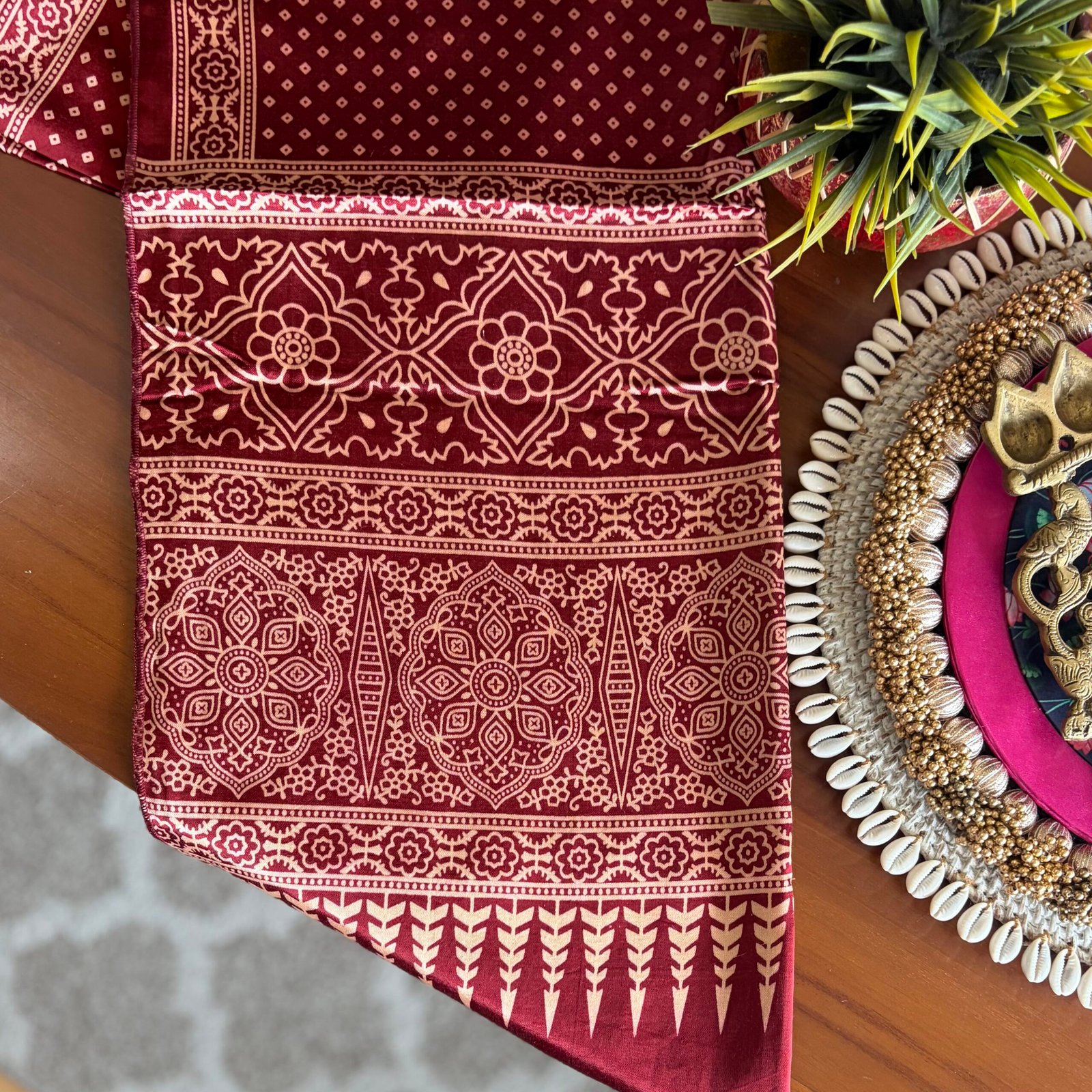 Mashru Silk Stole (Maroon Bandhini) - Image 3