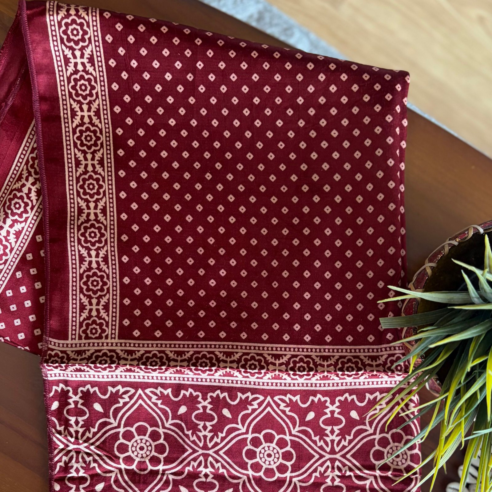 Mashru Silk Stole (Maroon Bandhini) - Image 4