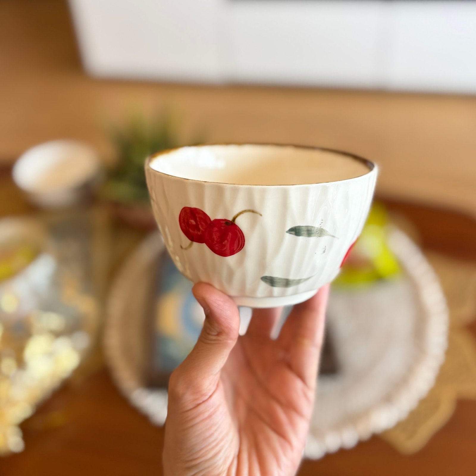 Wooden tray, Ceramic Bowl & Nuts Gift Set (Red Cherry) - Image 4