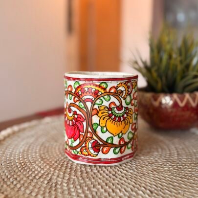 Hand painted Leather Tealight Holder (Tholu Bommalata - Flower)