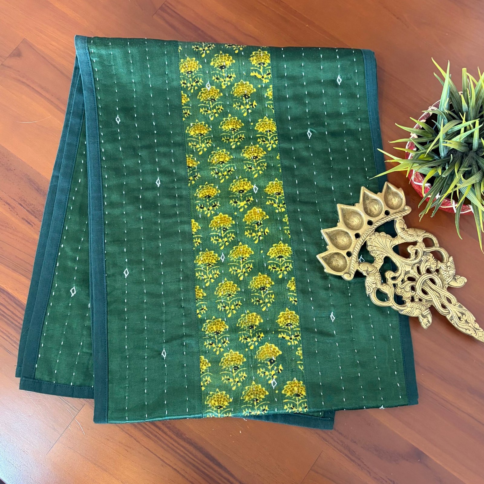 Mashru Silk Table Runner (Green) - Image 3