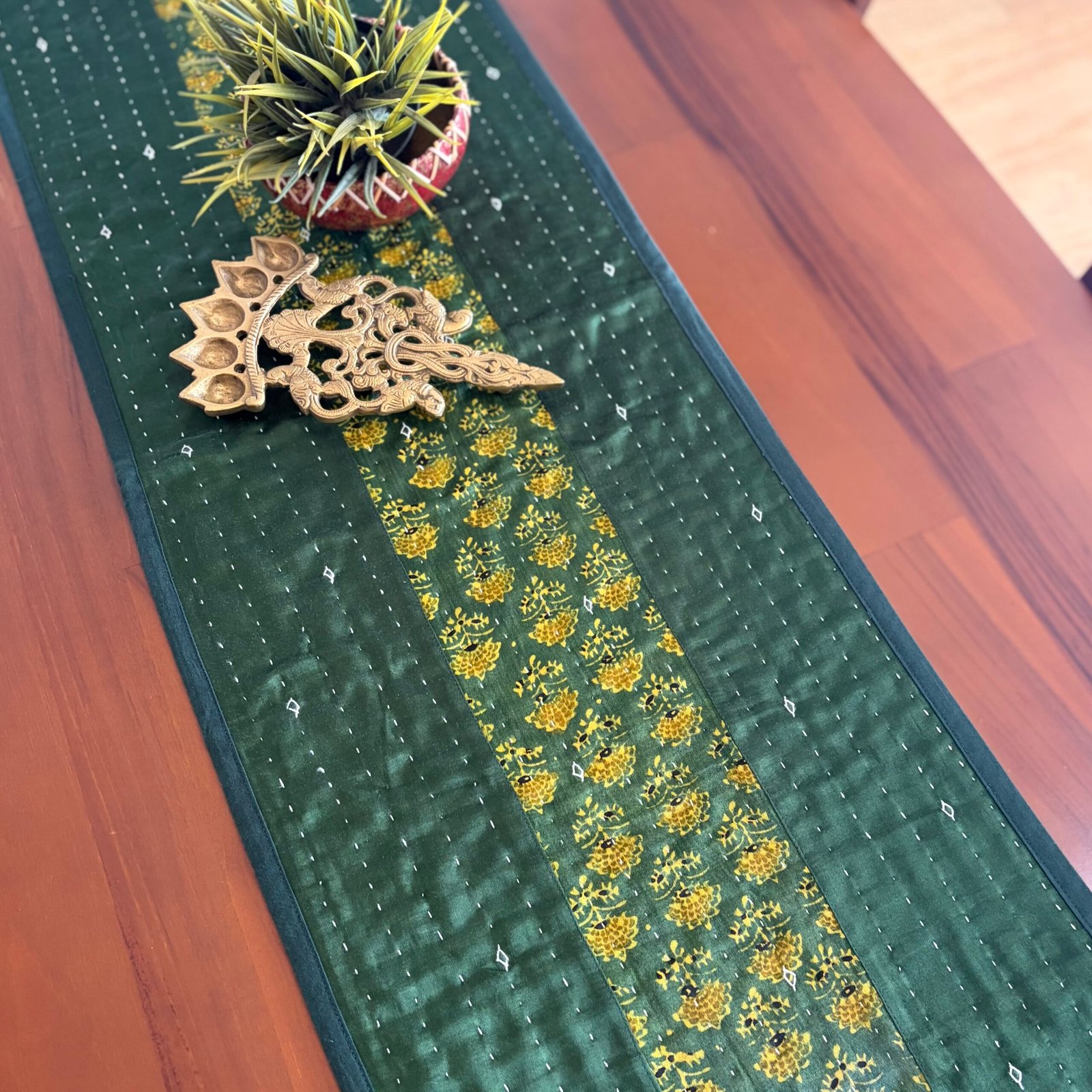 Mashru Silk Table Runner (Green) - Image 2