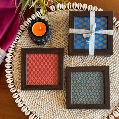 Brocade Silk Coaster Gift Set (Teal & Pink)