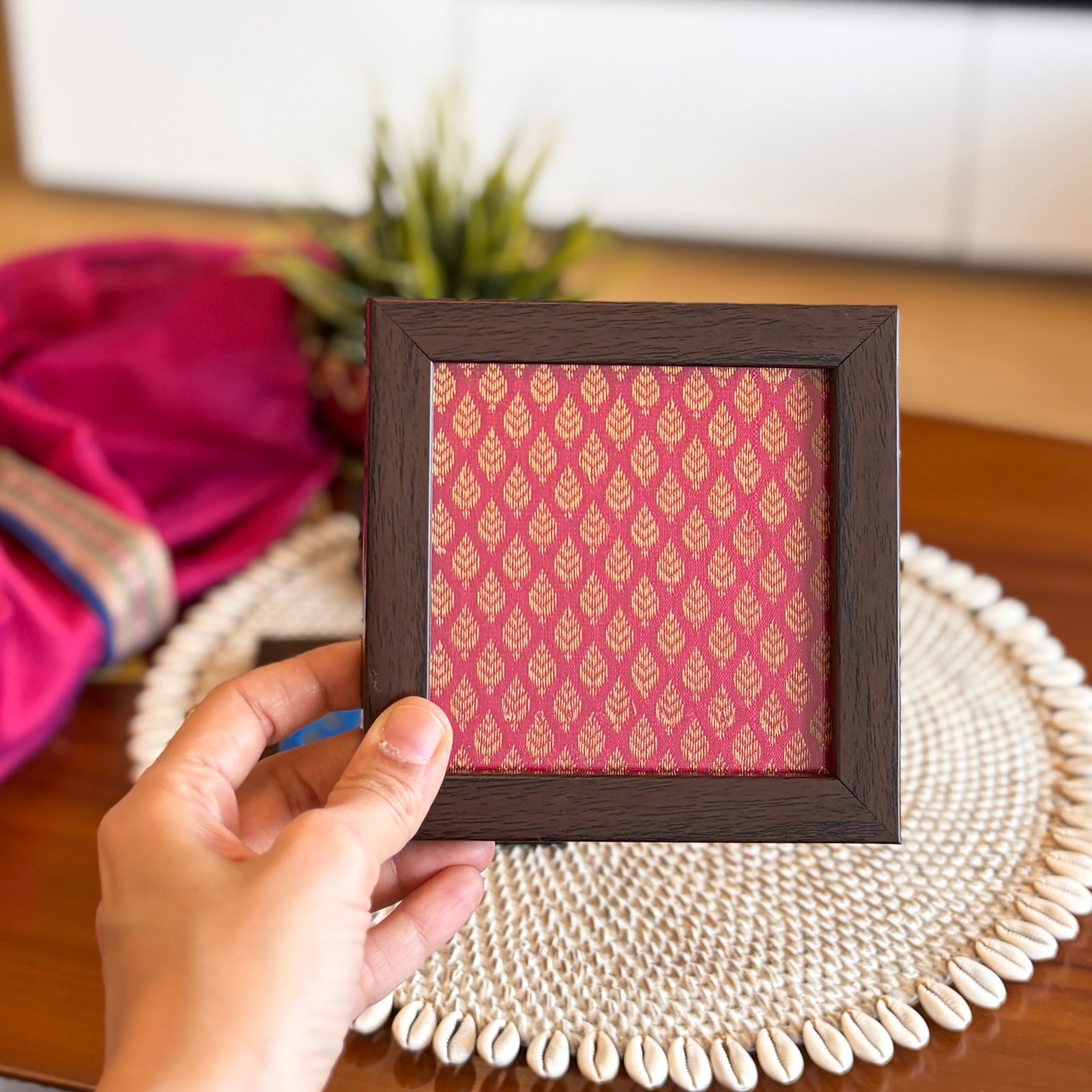 Brocade Silk Coaster Gift Set (Pink & Blue) - Image 2