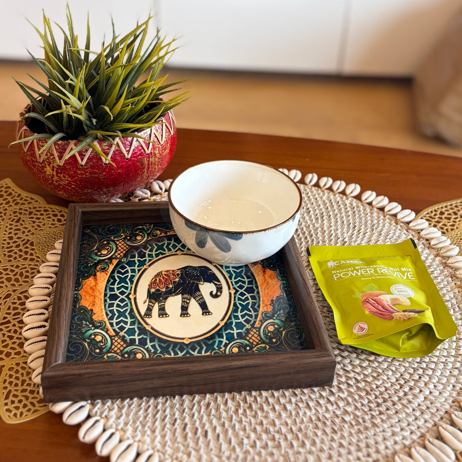 Wooden tray, Ceramic Bowl & Nuts Gift Set (Blue) - Image 2