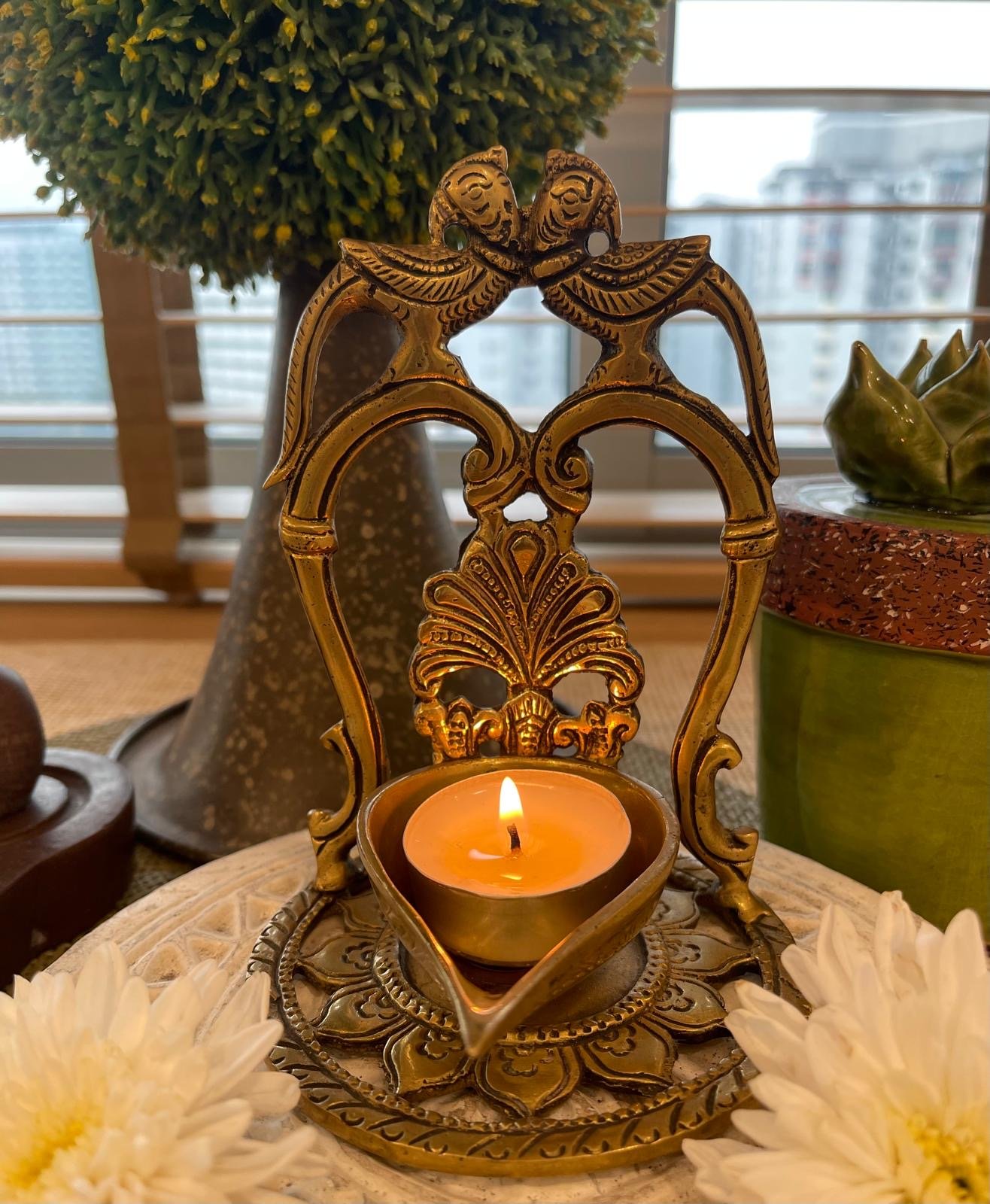 Brass Double Parrot Lamp