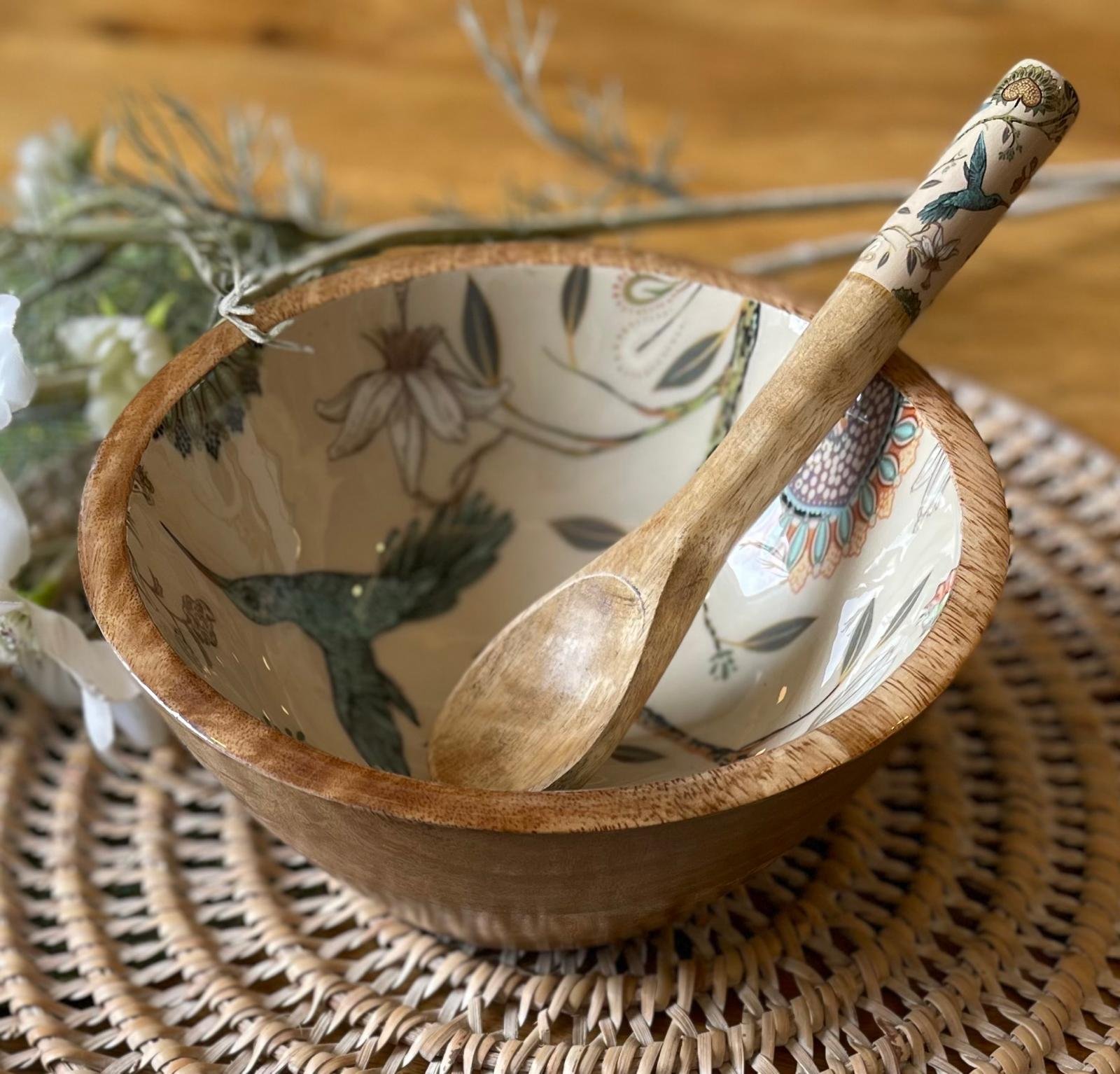 Wooden Bowl with Spoon (Beige) - Image 3
