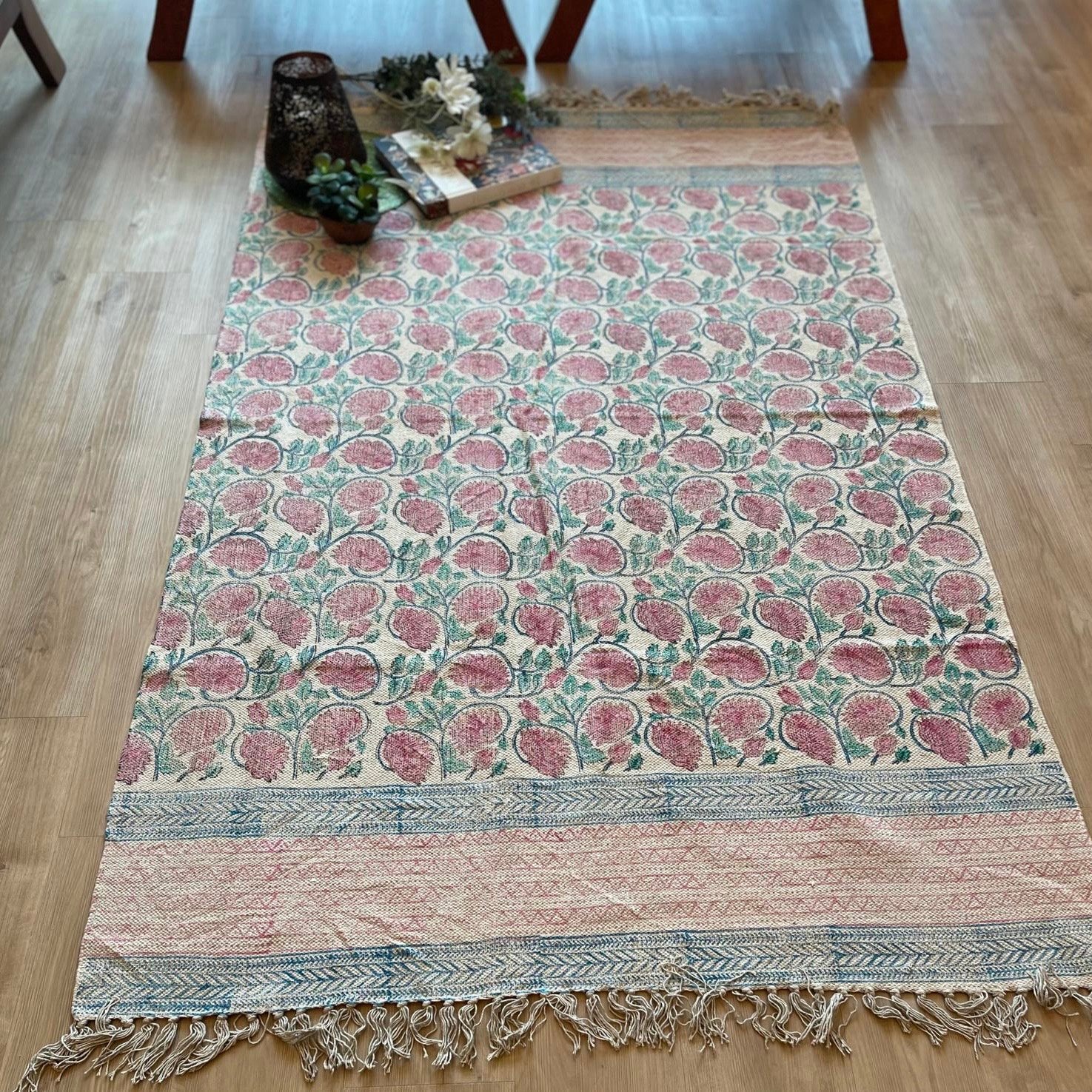 Block Printed Jute Dhurrie (4x6 feet - Pink) - Image 2