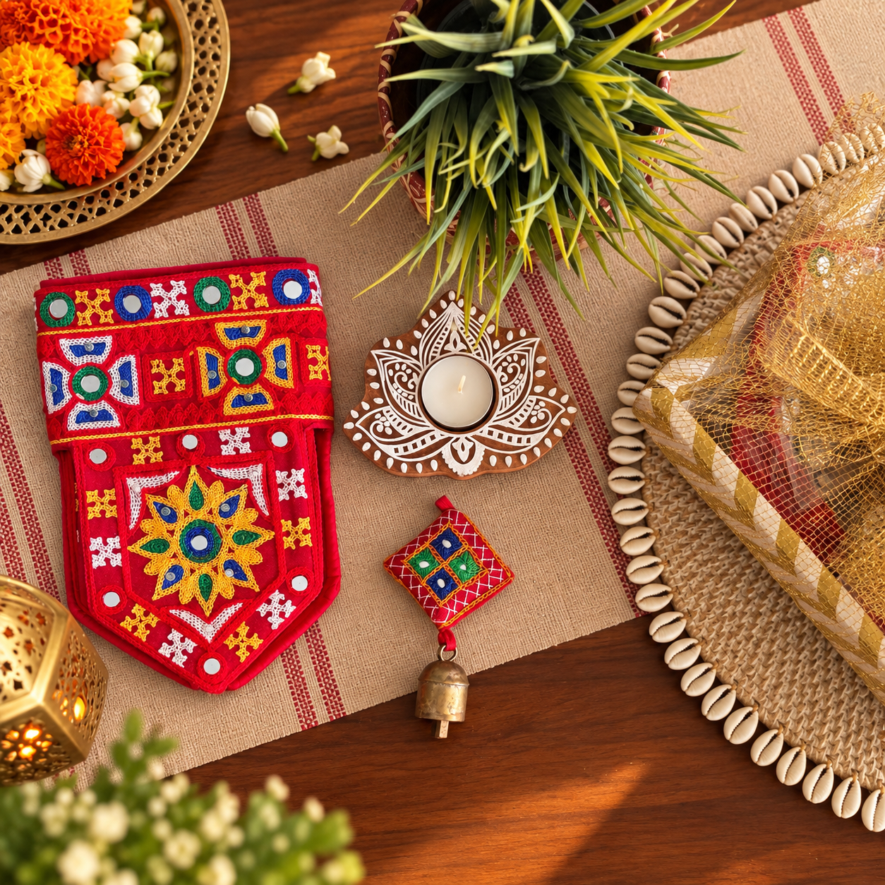 Toran Bell Diya Gift Set (Red Star w Red Bell)