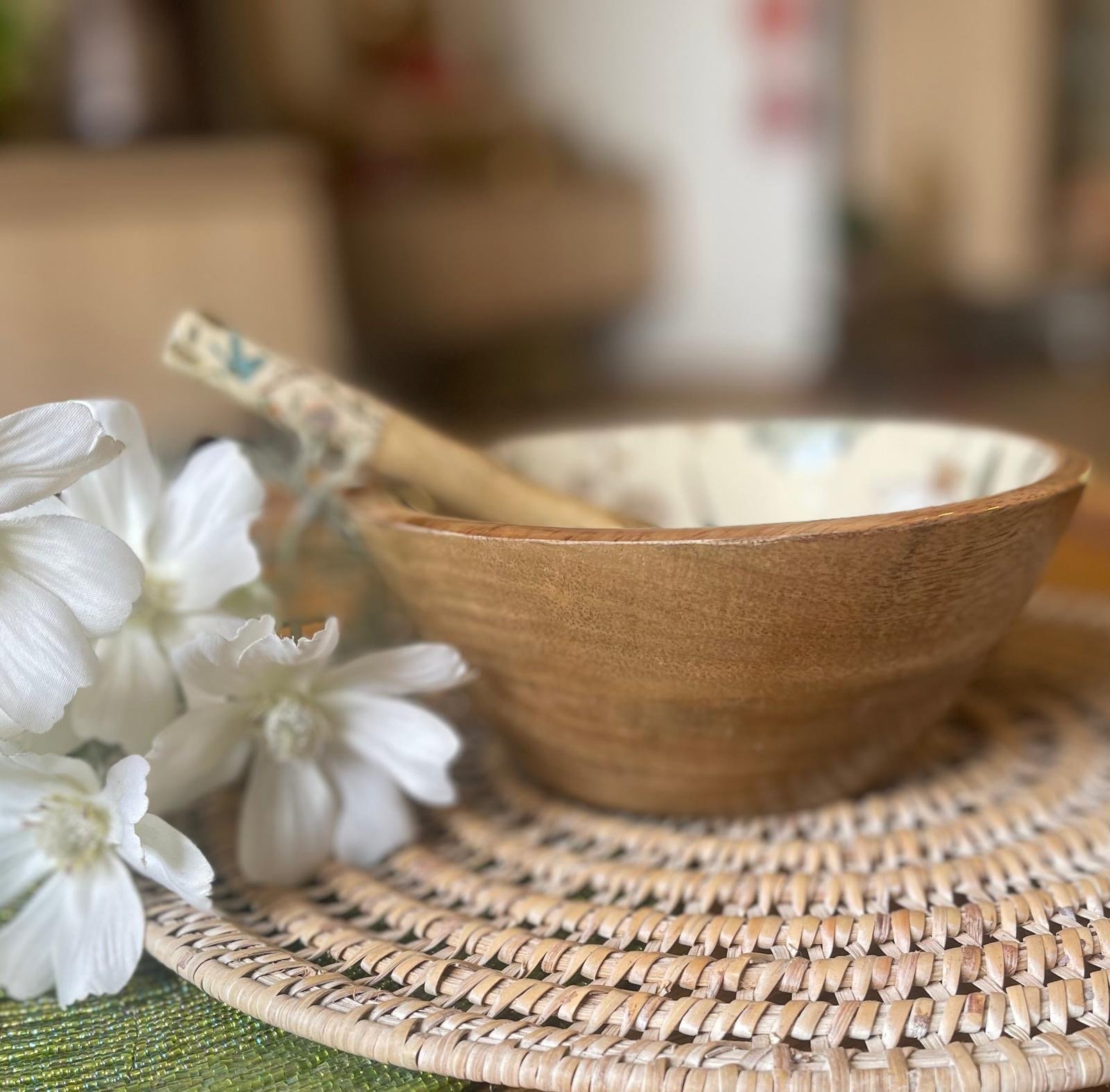 Wooden Bowl with Spoon (Beige) - Image 4
