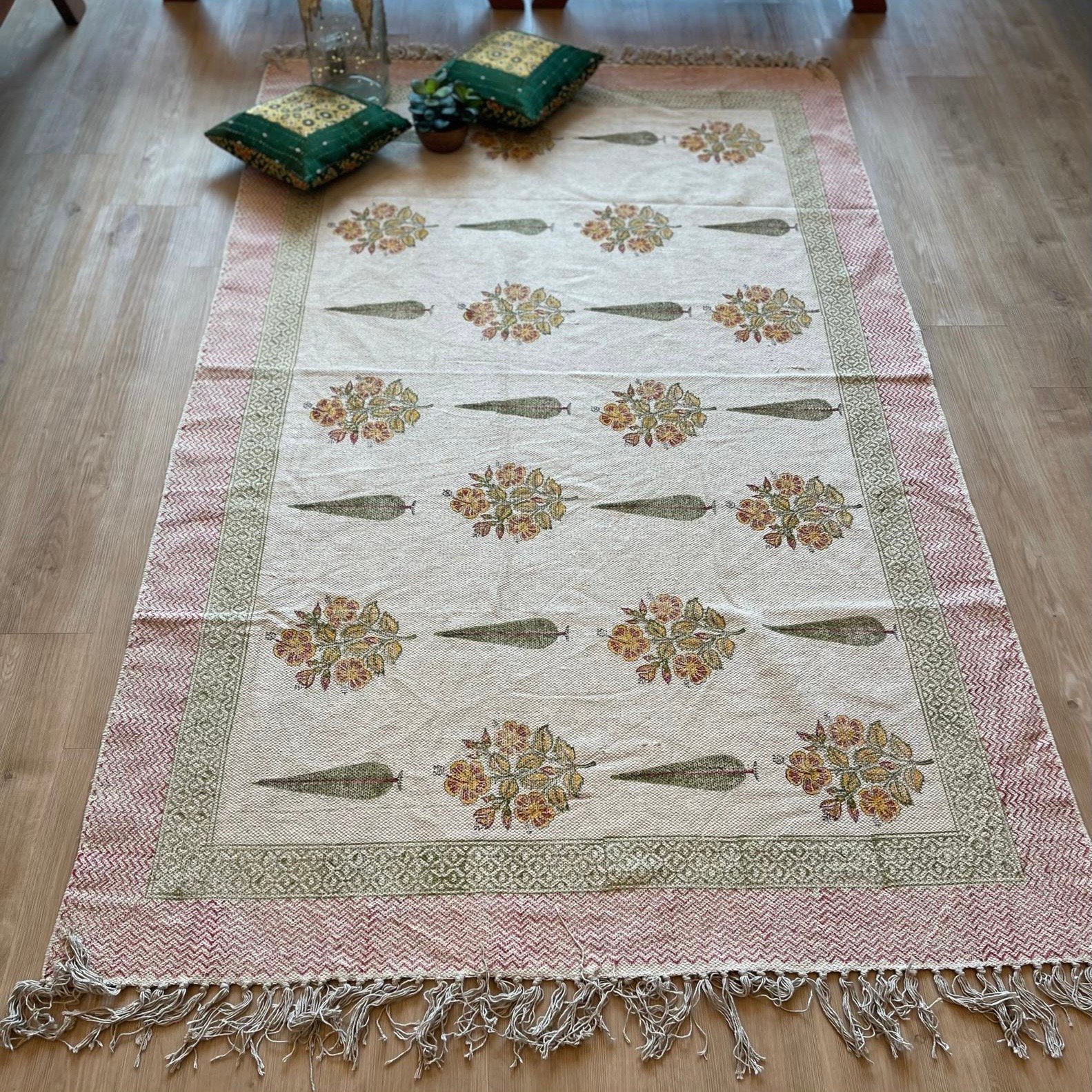 Block Printed Jute Dhurrie (4x6 feet) - Image 2