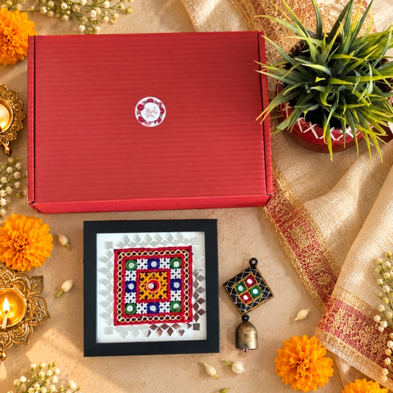 Decorative Frame & Bell Gift Set (White Square)
