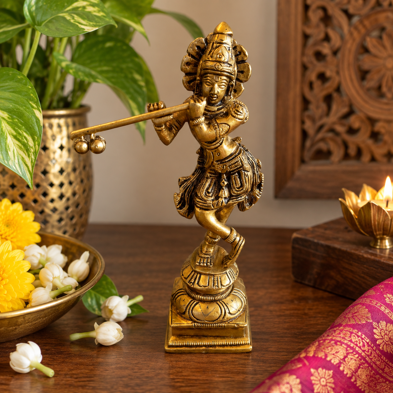 Brass Krishna Figurine