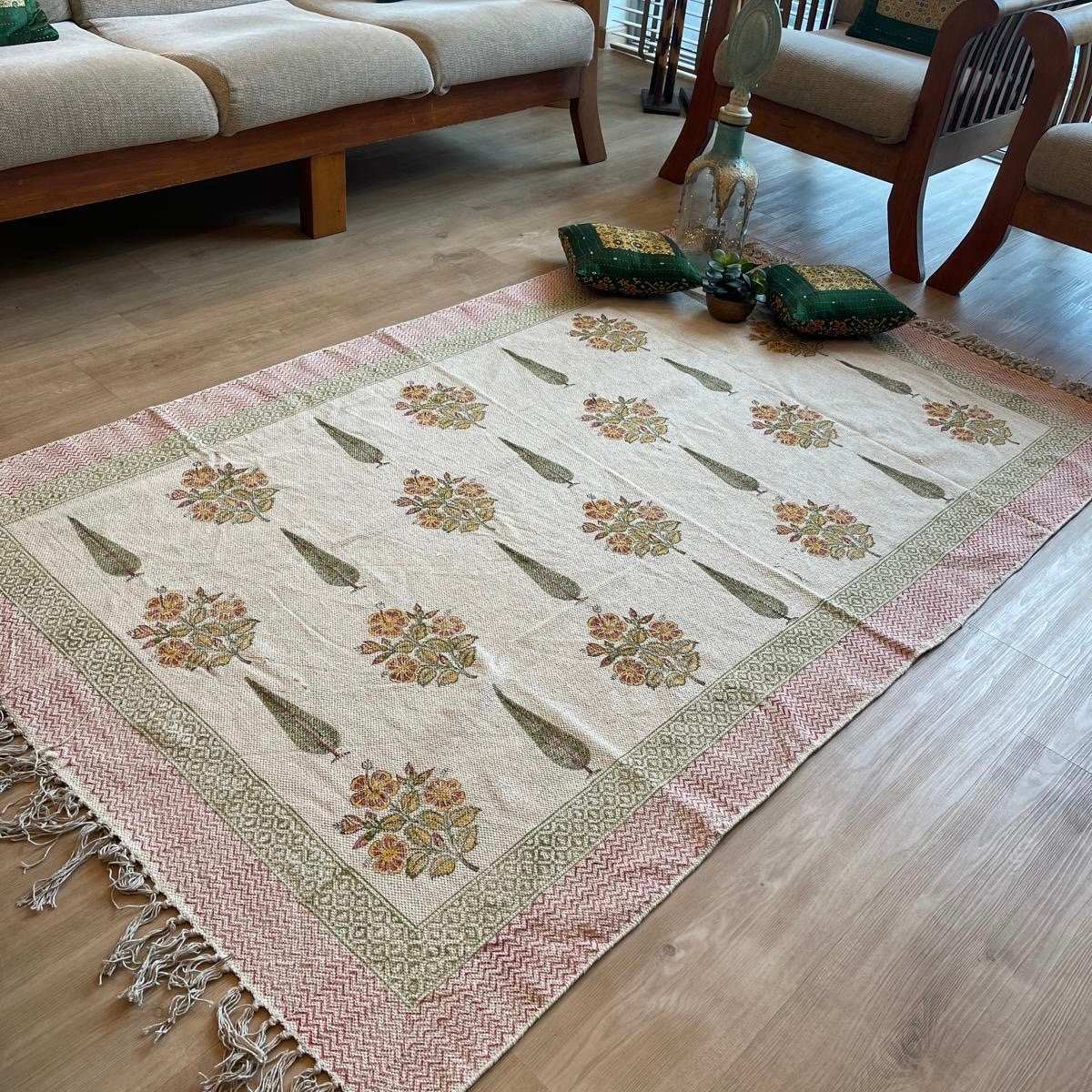 Block Printed Jute Dhurrie (4x6 feet)