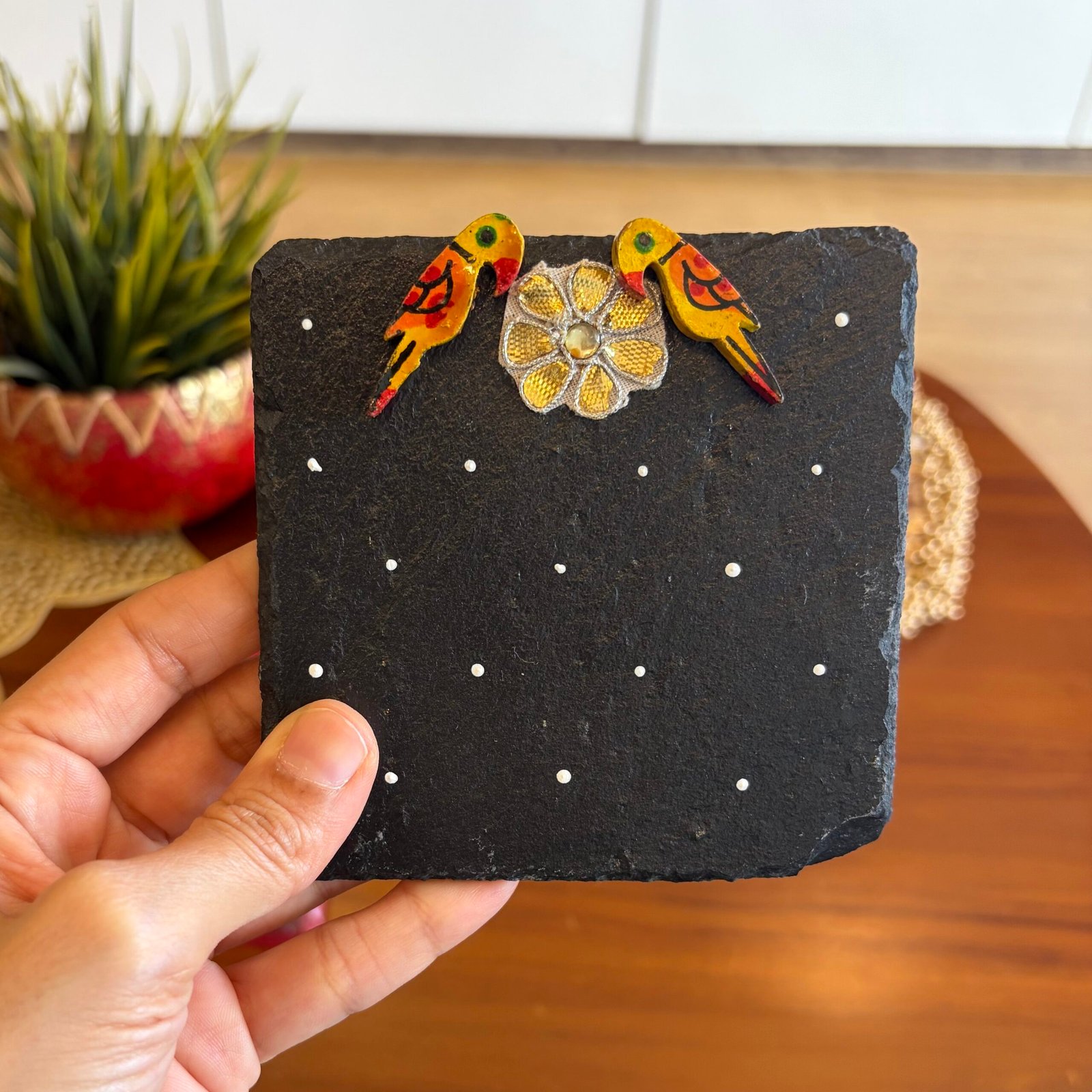 Pooja Coaster & Standing Krishna Gift Set (Yellow Bird) - Image 4