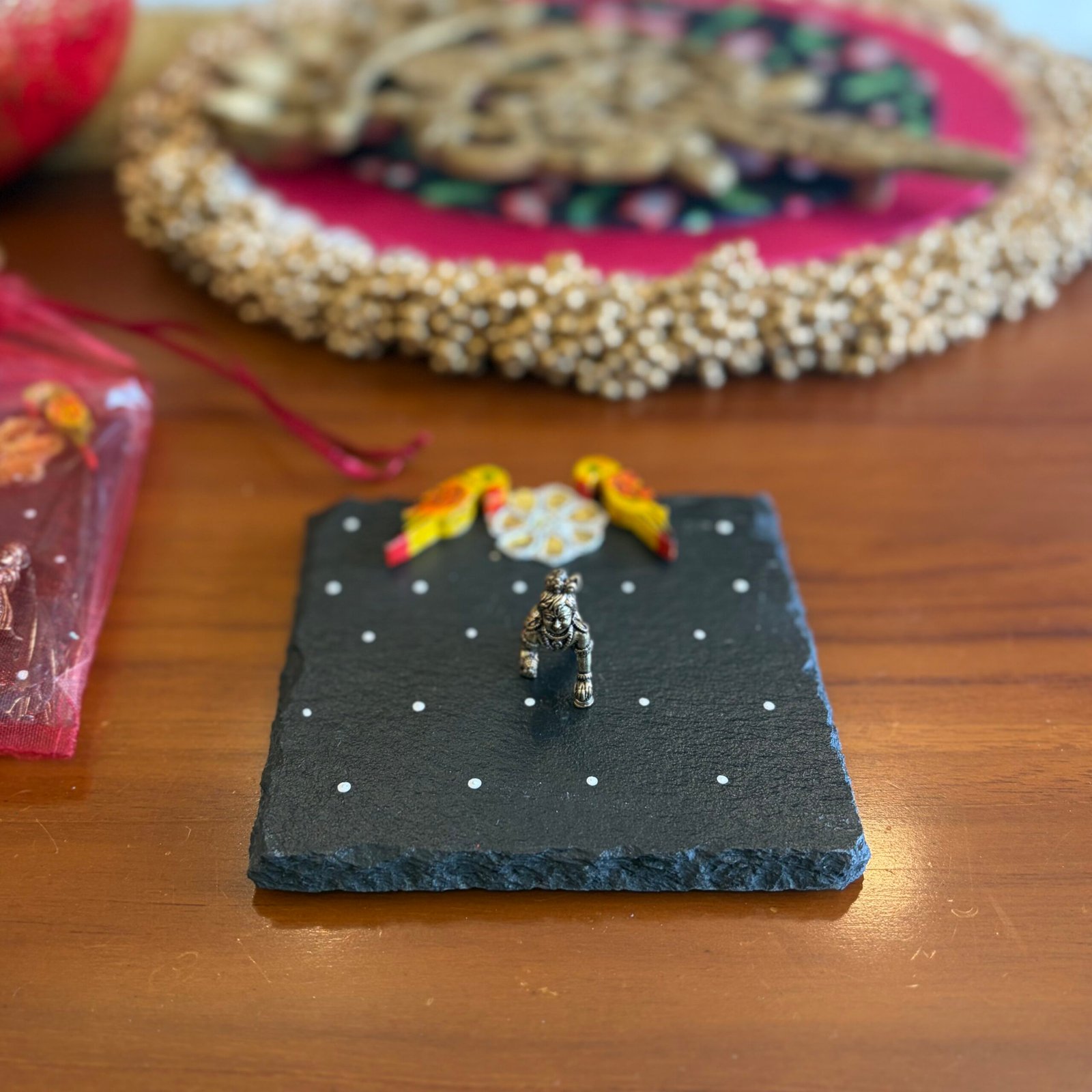 Pooja Coaster & Bala Krishna Gift Set (Yellow Bird)